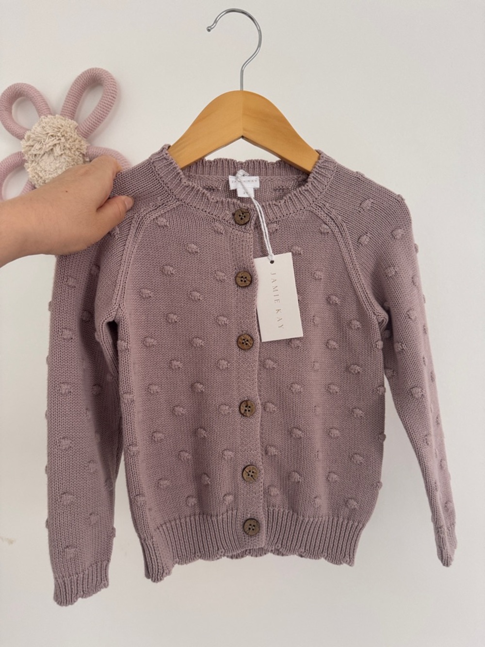 Purple Jamie Kay Scallop Detail Dotty Cardigan in Tulip